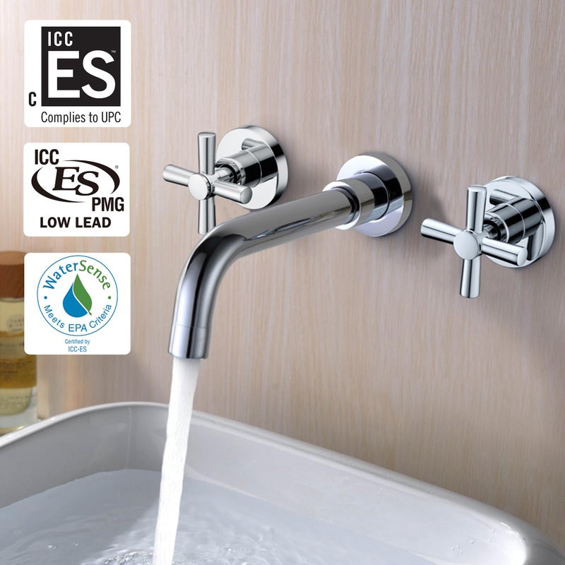 sumerain Wall Mount Bathroom Faucet,Cross 2-Handle in Modern Chrome Finish,Rough-in Valve Included - Image 3